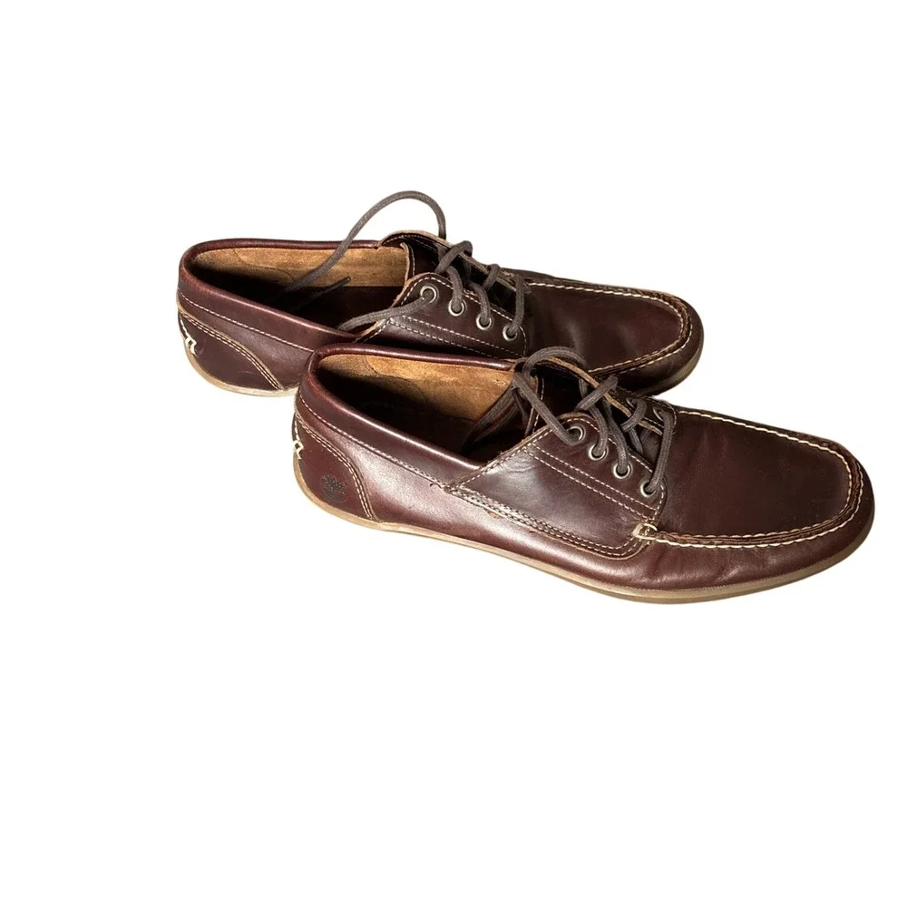 Timberland Mens Brown Leather Boat Shoes Moc Toe Loafers A13JW Size 10.5‎